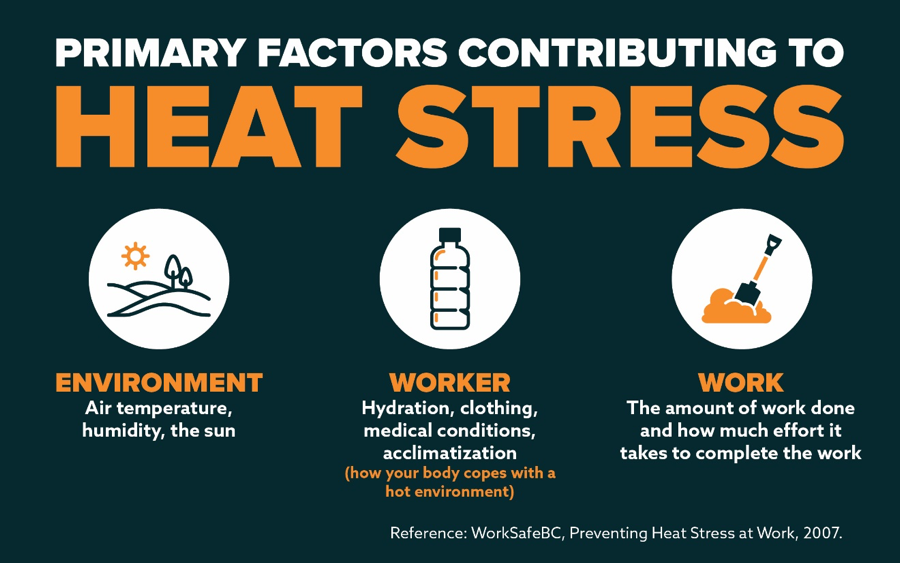 Graphic outlining primary factors that contribute to heat stress
